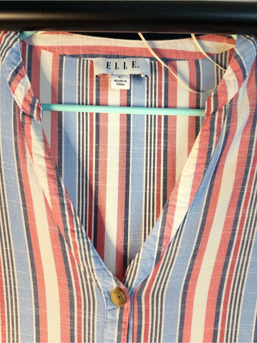 Elle Women's Striped Button-Down Shirt in Blue, Red, White